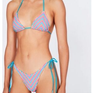Striped Multicolor Crochet Triangle Bikini with Teal Lining